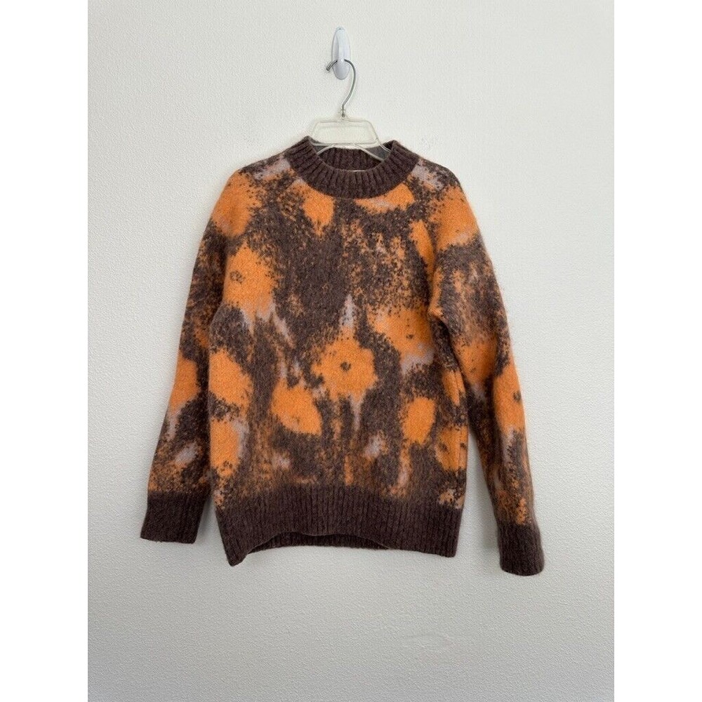 COS Women's Abstract Floral Alpaca Blend Crewneck Sweater Brown Orange Size XS